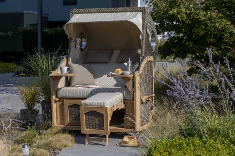 Strandkorb für Balkon 2 Sitzer Strandkorb Düne Teakholz